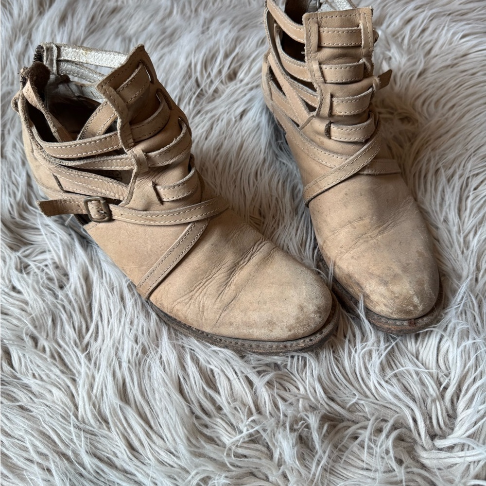 Freebird Strappy Tan Ankle Booties
